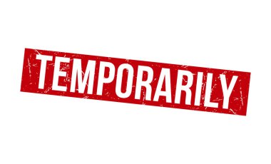 Beyaz arka planda geçici olarak kırmızı kauçuk damgası var. Geçici damga işareti. geçici damga.