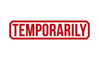 Beyaz arka planda geçici olarak kırmızı kauçuk damgası var. Geçici damga işareti. geçici damga.