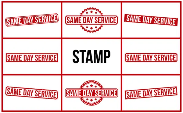 Aynı gün, beyaz arka planda kırmızı lastik damga var. Aynı Gün Hizmet damgası
