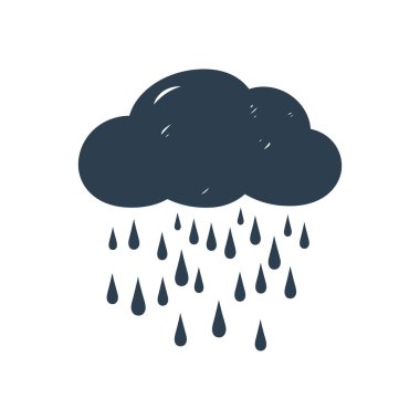 cloud with rain drops icon isolated on white background, flat design. Vector illustration.