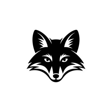 Tilkinin stilize edilmiş yüzü keskin açılar ve belirgin kulaklar içerir, temiz bir arkaplan üzerine kurulur, cesur ama zarif bir hayvan tasviri oluşturur..