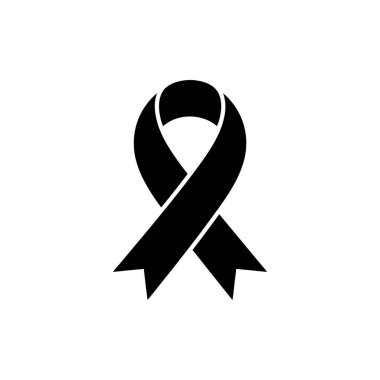 Basit grafik, tek bir siyah kurdele, bir farkındalık sembolü, açık ve izole bir tasarım unsuruyla beyaz bir arkaplan üzerine kuruludur..