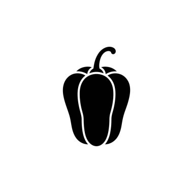 Şeffaf arkaplanda bir siluet simgesi olarak sunulan, saplı bir dolma biber içeren minimalist bir vektör çizimi.