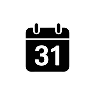 This image showcases a simple, bold black and white calendar icon, prominently displaying the number 31, representing the thirty-first day of a month.