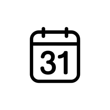 Bu resim bir minimalist siyah beyaz takvim simgesini gösteriyor. 31 sayısı belirgin bir şekilde gösterilir, bu da ay içindeki belirli bir tarihi gösterir.