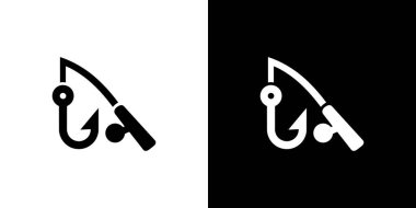 Ayrı bir görüntü olta ve olta ile bir olta kancası gösteriyor, hem siyah hem de beyaz olarak sunuluyor, zıt bir arkaplana bölünmüş, basit ama etkili bir tasarım sergiliyor..