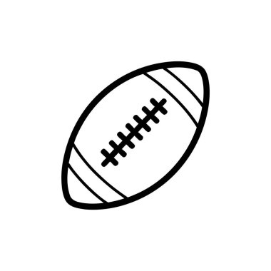 Bir Amerikan futbolunun minimalist siyah beyaz çizimi, açık çizgiler ve belirgin dikiş işaretleri içeriyor. Basit, ikonik bir spor sembolü sunar..