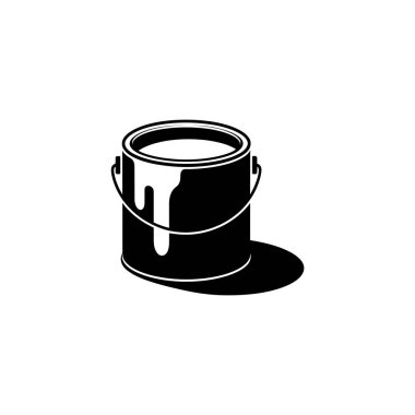 Tek renkli boya kutusunun sapı ile izole edilmiş vektör çizimi. Teneke kutu dolu, ve boya yan tarafa damlıyor, ince bir gölge bırakıyor..