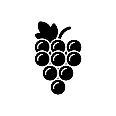 Bu resim, yapraklı bir üzüm demetinin grafik siluetini tasvir ediyor. Üzümler sıralanmış. Meyvenin doğal şeklini, vektör tasarımını vurguluyorlar..
