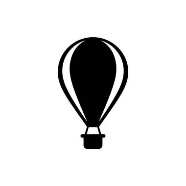 Sade, sadeleştirilmiş siyah bir siluet, sepetli sıcak hava balonu. Tasarım projeleri için ideal açık ve çok yönlü grafik ögesi.