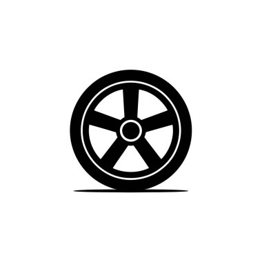 Bu vektör resmi, temiz beyaz arkaplana karşı beş dilli bir dizayn içeren siyah bir araba tekerleğini gösterir. Minimalist illüstrasyon çeşitli kullanımlar için idealdir.