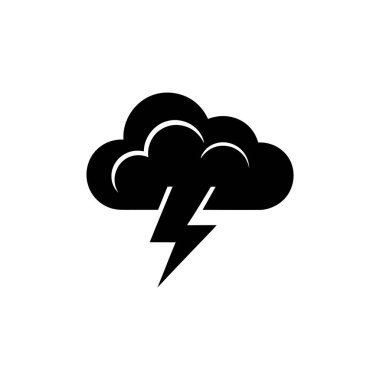 Grafiksel resimde, beyaz zemin üzerinde izole edilmiş, fırtınalı hava ve elektrik fırtınalarını sembolize eden, üzerinde yıldırım olan siyah bir bulut görülüyor..