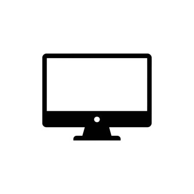 Geniş ekran ve destekleyici tabanı olan temiz, şeffaf bir arkaplanda sunulan bir bilgisayar ekranının izole edilmiş siyah siluet simgesi.