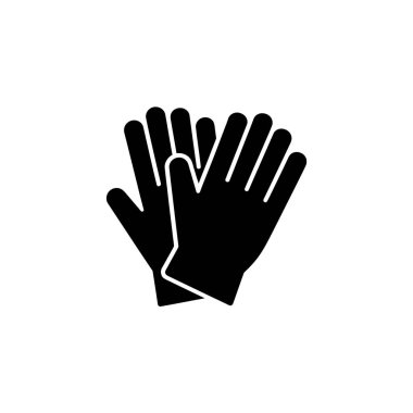 İki üst üste binen siyah eldiven, şeffaf bir arkaplanda basitleştirilmiş simge tarzında resmedilmiş. Koruma veya güvenlik ekipmanlarını temsil etmeye uygundur.