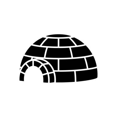 Şeffaf bir arkaplanda, girişi tamamlanmış, Inuit mimarisini yansıtan minimalist siyah bir igloo görülüyor..