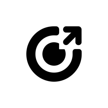 Yukarıyı ve sağı işaret eden okla çevrili siyah erkek sembolü, kontrastlık ve görünürlük için katıksız beyaz bir arkaplan üzerine kurulmuş..