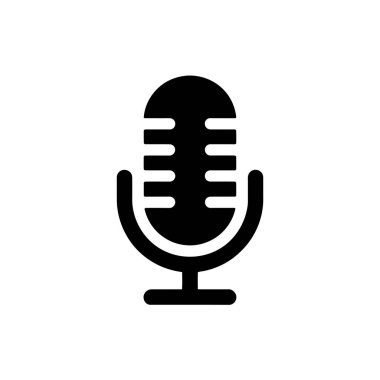 Temiz ses kaydı için stüdyo ekipmanlarını içeren izole edilmiş siyah mikrofon ikonu. Podcastlar, yayıncılık, müzik ve seslendirmeler için kullanışlı.