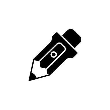Silgisi olan bir kalemin basit bir siyah-beyaz vektör görüntüsü. Kalem, merkezinde beyaz bir daire bulunan koyu siyah bir şekil olarak tasvir edilir..