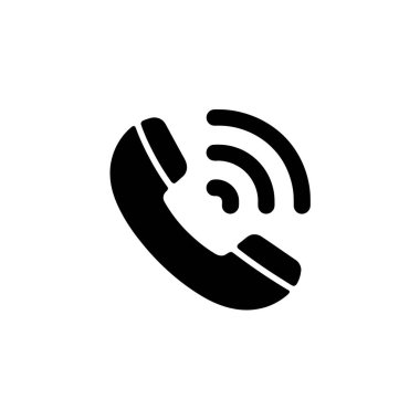 Siyah bir telefon ahizesinin bulunduğu ikonik tasarım, temiz şeffaf bir arkaplan üzerine kurulmuş ses dalgaları yayıyor. Tasarım izole ve basit.