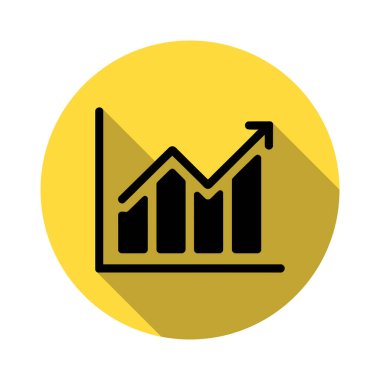 Yukarı bakan bir okla siyah büyüme grafiği çizilmiş. Harita, iş ve finansal başarıyı simgeleyen gölgeli sarı bir çemberin üzerinde..