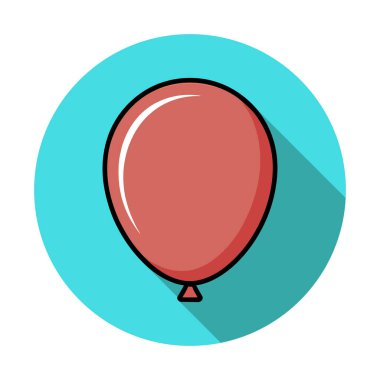 Bir illüstrasyonda, açık mavi dairesel zemin üzerinde siyah çizilmiş biçimlendirilmiş kırmızı bir balon yer almaktadır. Balonun uzun bir gölgesi var, karikatür estetiğini güçlendiriyor..