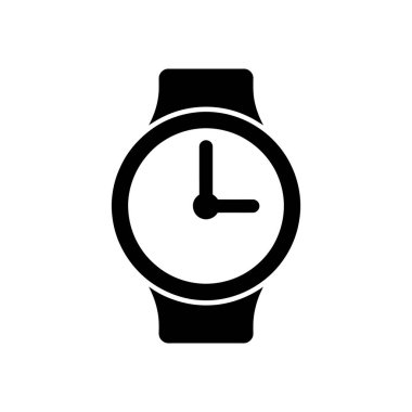 Yuvarlak yüzlü, şeffaf bir arkaplan ile tamamlanmış siyah elleri gösteren, temiz, vektör tasarımını vurgulayan minimalist bir saat simgesi.