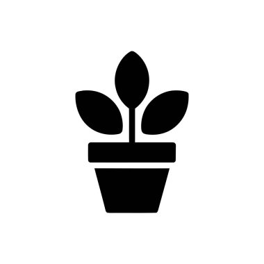 Bu simge çömlekteki siyah bir bitkinin siluetini gösteriyor. Bitkinin üç yaprağı ve kabın üstünde büyüyen bir gövdesi var..