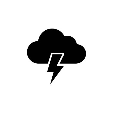 Görüntü, aşağı doğru uzanan şekillendirilmiş yıldırımlı basit bir gök gürültüsü siluetini gösteriyor. Arkaplan düz beyaz, karşıtlık sağlıyor.