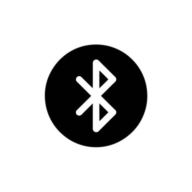 Soyut bir vektör, siyah bir çemberin içinde şeffaf bir arkaplan üzerinde beyaz bir bluetooth logo gösterir. Kablosuz iletişim simgesi.