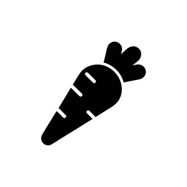 İzole edilmiş siyah havuç silueti. Şeffaf arkaplan içerir. Çeşitli yaratıcı projelerde tasarım unsurları için kullanılabilir.