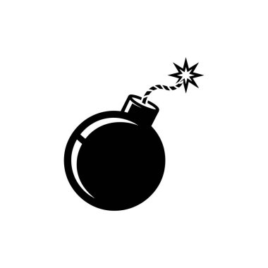 Beyaz arka planda izole edilmiş fitili yanan ikonik siyah bomba. Basit tasarım ve yüksek çözünürlük.