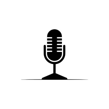 İzole edilmiş siyah klasik mikrofon ikonu. Vektör sanatı şeffaf arkaplan ve temiz çizgiler içerir. Temel tasarımda basit mikrofon.