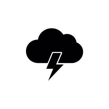 Siyah bulut tasarımı ve şeffaf arkaplanda bir yıldırım var. Gök gürültülü ve aydınlık bir fırtınanın simgesi.