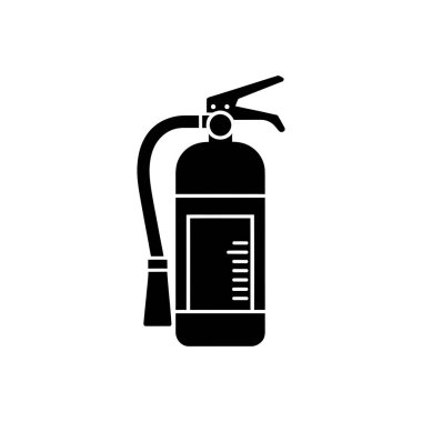 İzole edilmiş yangın söndürücü güvenlik ekipmanları. Siyah siluet simgesi, basınç göstergesi ve başlığı gösteriyor. Şeffaf arkaplanda izole