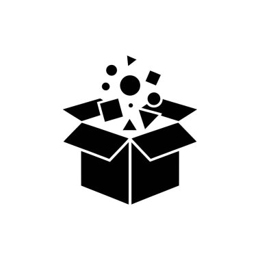 Siyah açık kutu ile soyut bileşim geometrik şekiller yayıyor daire kareleri ve üçgenler şeffaf arkaplan üzerinde.