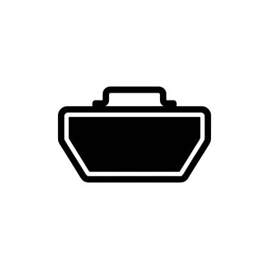 Minimalist simge, şeffaf bir arkaplanda basit bir sapla siyah bir çanta gösteriyor. Temiz ve modern tasarım.