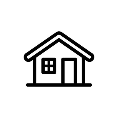 Şeffaf arka planda kapısı, penceresi ve çatısı olan bir evin izole edilmiş asgari siyah çizgisi. Vektör basit, temiz ve modern..