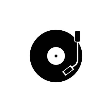 Bu yüksek kontrastlı tek renkli bir görüntü. Plak çalar, beyaz etiketle zıt duran parlak siyah disk ve çalmaya hazır bir ton kolu var..