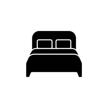 Bu ikon illüstrasyonunda yastıklı çift kişilik bir yatak var. İç tasarım ve mobilyayla ilgili projelerde kullanılmak üzere tasarlandı.