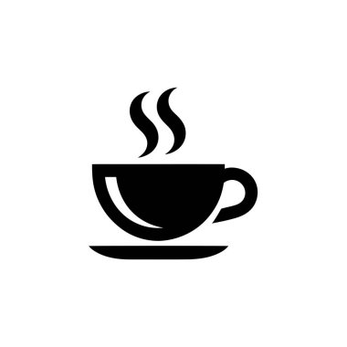 Minimalist illüstrasyonda, şeffaf bir arkaplana karşı yükselen buhar izli bir fincan üzerinde siyah çay fincanı sergilenir..