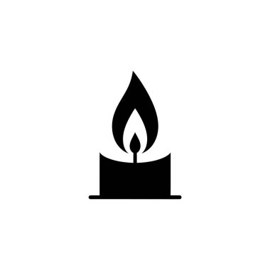Ayrı bir görüntü, beyaz arkaplanda merkezden yayılan parlak bir alevle, koyu siyah bir mum silueti içerir, basit, tek bir nesne görüntüsü.