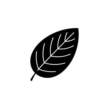 Bu grafik belirgin beyaz damarları olan tek bir siyah yaprağı bembeyaz arkaplana dizilmiş olarak tasvir ediyor. Yaprak basit ve modern bir illüstrasyon..