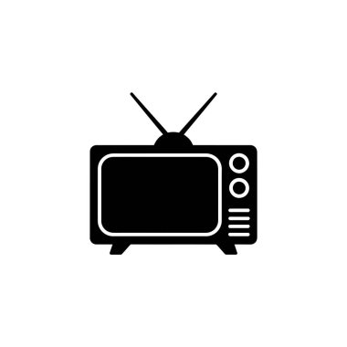 Bir anten, kontrol düğmeleri ve şeffaf arkaplan üzerine minimalist tasarım içeren izole edilmiş retro televizyon ikonu, nostaljiyi yakalıyor.