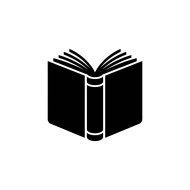 Şeffaf arkaplanı olan, stilize edilmiş açık bir kitabın izole bir çizimi. Okuma, öğrenme ve eğitimi basit, grafik bir biçimde sembolize eder.