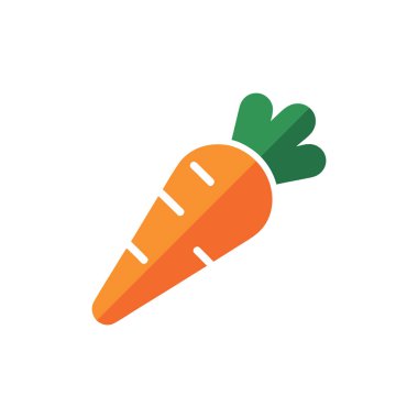 Bu resim, besinlerle ilgili çeşitli grafikler için uygun, temiz beyaz bir zemin üzerine kurulmuş üç stilize yeşil yapraklı canlı bir turuncu havuç sergiliyor..