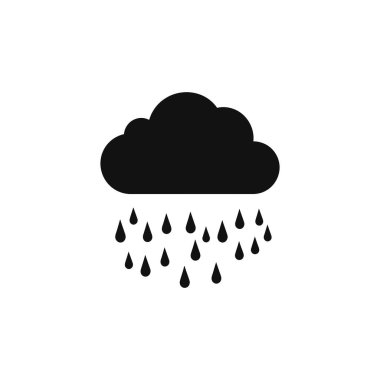 İzole hava ikonu altında yağmur damlacıkları olan düz, biçimlendirilmiş bir kara buluta sahiptir. Şeffaf arkaplanda, basit bir şekilde tasarlanmış..