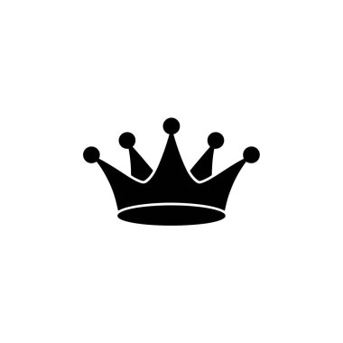 Bu resim siyah bir tacın minimalist bir siluetini gösteriyor. Taçta beş farklı nokta var ve her nokta üzerinde yuvarlak bir mücevher ile süslenmiş..