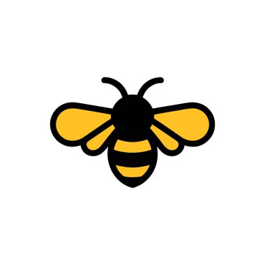 Bu resim minimalist bir arı çizimini gösteriyor. Arı, sarı çizgili ve sarı kanatlı siyah bir vücuda sahip. Hepsi de beyaz arkaplan üzerine siyah çizilmiş..