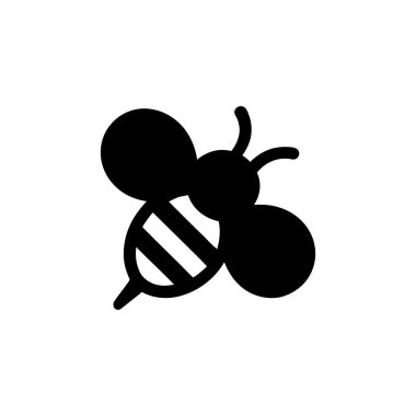 Uçan bir kara arının yer aldığı bir ikon, karnındaki çizgilerle ayırt edilir, temiz, parlak beyaz bir arkaplan üzerine kurulur. Simge tasarımı.