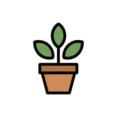 Kahverengi bir tencerede üç yeşil yaprağı olan küçük bir bitkinin basit bir çizimi, siyah ile özetlenmiş. Simgeler ve grafikler için uygun minimalist tasarım.